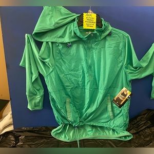 Teal green/blue windbreaker hoodie by AviaDrawstrings and adjustable sizing